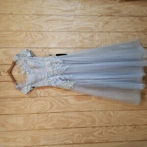 Alexander By Daymor NEW Blue Lace Crystal Illusion Maxi Gown Dress Size 6 #964